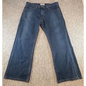 Levi Strauss Signature Jeans Mens 38*x30 Blue Low Loose Bootcut Wide Leg Denim